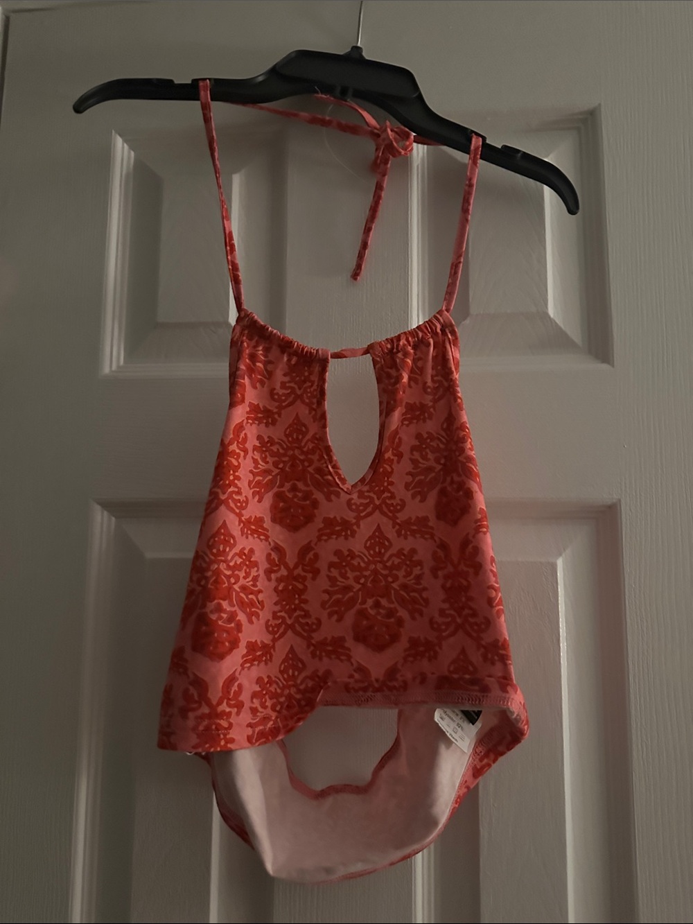 SHEIN Coral Red Patterned Cropped Halter Tank